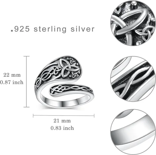Vista 4 de Anillos de cuchara para mujer, plata de ley 925, anillos de cuchara, anillos de pulgar vintage, regalos de joyería para mujeres y hombres