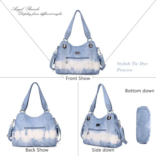 Vista 257 de Angel Barcelo - Bolsa de hombro amplia para mujer, diseño Hobo, cuero lavado