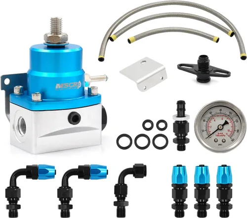 Vista 2 de Kit de regulador de presión de combustible EFI universal ajustable con manómetro de presión de combustible de 0-160 psi y kit de conectores de Azul