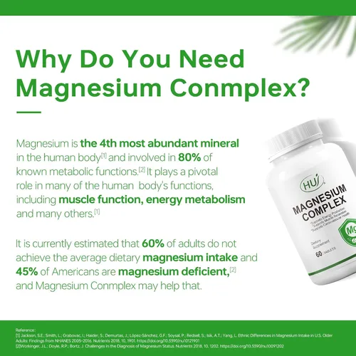 Vista 5 de HUJ Suplemento Complejo de Magnesio - Cinco Tipos de Magnesio - Apoya la Producción de Energía, Relajación Muscular y Salud Cardiovascular* - 60