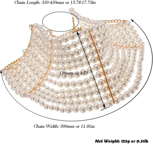 Vista 3 de Collar grueso de la declaración de la joyería de la moda, collar de perlas simuladas del babero del traje