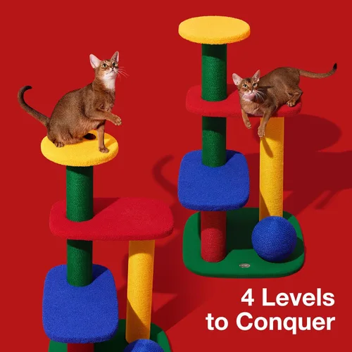 Vista 4 de VETRESKA Torre para gatos de varios niveles de 38.6 pulgadas, árbol para gatos con plataforma, postes rascadores de sisal y bola para rascar, centro