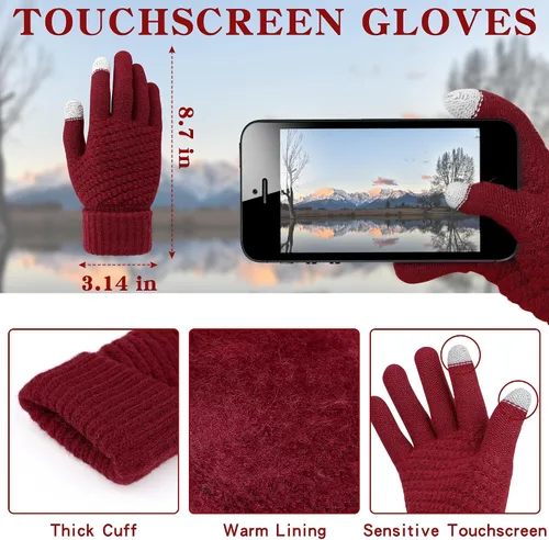 Vista 4 de Winter Beanie Hat Scarf Gloves Set, Soft Fleece Knit Hat Warm Touchscreen Gloves Neck Warmer Thick Scarves Gifts for Women