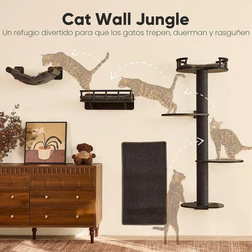 Vista 2 de FUKUMARU - Estantes de pared para gatos, juego 4 en 1, color negro