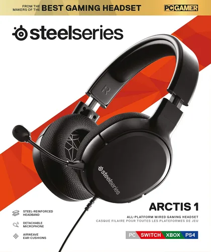 Vista 10 de SteelSeries Arctis 1 - Auriculares con cable para juegos, micrófono Clearcast desmontable, diadema ligera reforzada de acero, para PC, PS4, Xbox