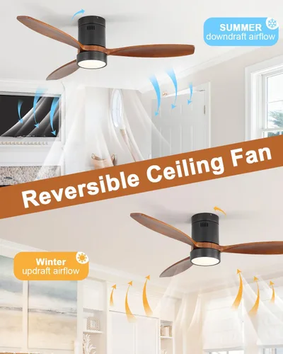 Vista 6 de Sofucor - Ventiladores de techo inteligentes de 52 pulgadas con luz - Modernos ventiladores de techo de madera maciza para exteriores con 3 aspas