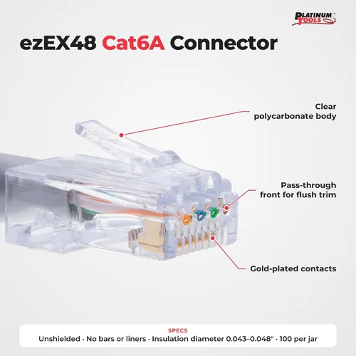 Vista 2 de Platinum Tools 202048J ezEX48 Conector para terminación de cable Ethernet, 100 por tarro