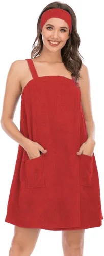 Vista 41 de Veseacky Toalla de baño para mujer con bolsillo, bata de spa ajustable y diadema facial