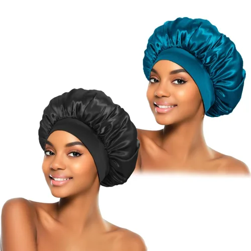 Vista 15 de ZHENSILK 2 piezas de gorro de satén para dormir, gorros de seda para el cabello, gorro de dormir de seda con banda elástica suave, envoltura