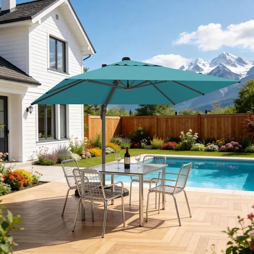 Vista 51 de Sombrilla de 10 x 13 pies para exteriores, sombrilla grande rectangular con viga voladiza, resistente, con rotación de 360°, sombrilla con Beige