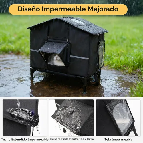 Vista 4 de Veehoo - Casa para gatos climatizada para exteriores, resistente a la intemperie, con aislamiento exterior