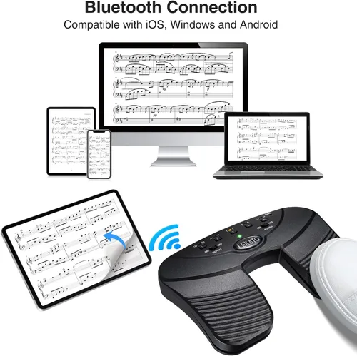 Vista 5 de LEKATO - Pedal Bluetooth inalámbrico para voltear páginas de música, pedal para voltear páginas para iPad, tabletas Android y teléfonos iOS