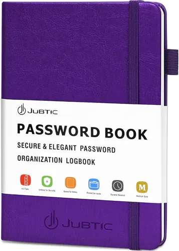 Vista 19 de JUBTIC Libro de contraseñas con pestañas alfabéticas, pequeña libreta de contraseñas con bolsillo interior, registro de inicio de sesión