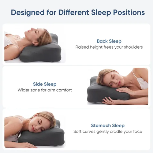 Vista 4 de Sweetcrispy Almohada cervical para cuello y hombro, almohadas ergonómicas de espuma viscoelástica, contorno lateral para adultos, soporte ortopédico