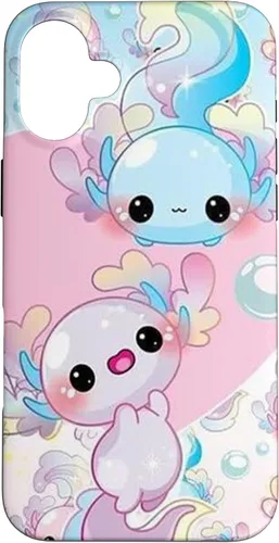 Vista 23 de Linda funda Kawaii Axolotl azul y rosa para iPhone 17