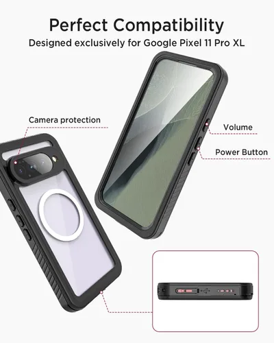 Vista 4 de Miimall Funda impermeable para Google Pixel 11 Pro XL, a prueba de caídas militares de 12 pies, IP68 impermeable, protección de cuerpo completo