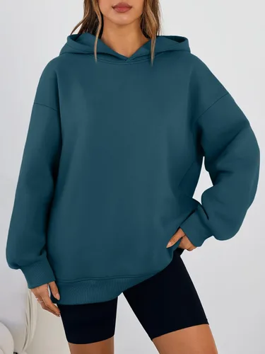 Vista 2 de Trendy Queen Sudaderas con capucha de gran tamaño para mujer, cómodas sudaderas de otoño a la moda 2025, trajes casuales de forro polar con bolsillos