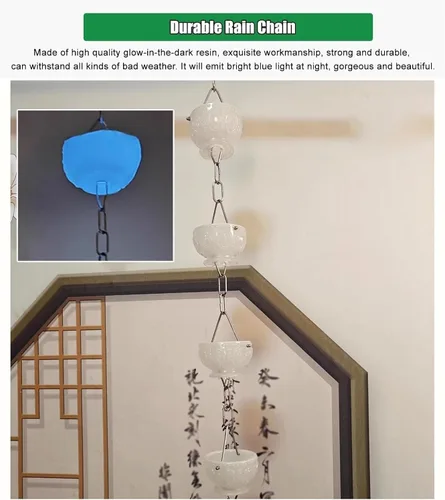 Vista 3 de Rain Chains,Rain Catcher Chain, Rain Chain, Rain Catcher Garden Ornament, Rain Catcher Chain Downspout/Gutter, Patio Porch Decor,B-1m/33 ft