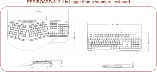 Vista 3 de Perixx PERIBOARD-312 Teclado ergonómico retroiluminado - USB con cable con 2 concentradores - Diseño dividido natural - LED blanco - Negro