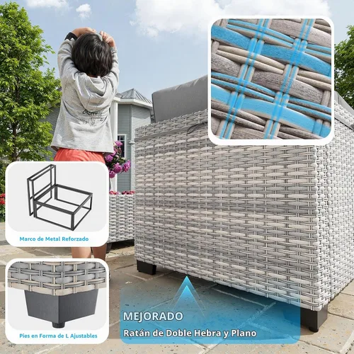 Vista 3 de Juego de sofá modular de mimbre de polietileno para exteriores Gris
