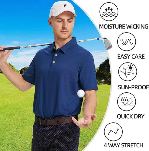 Vista 5 de Polo de golf para hombre, absorbe la humedad, ajuste seco, atlético, manga corta, a rayas, para hombre
