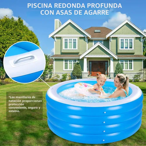 Vista 6 de Piscina inflable, piscina inflable redonda grande de 70 x 30 pulgadas con asas, piscina familiar, fiesta acuática de verano, al aire libre, patio