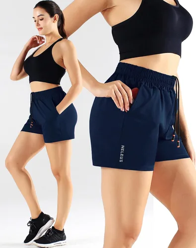 Vista 26 de NELEUS Pantalones cortos de correr ligeros para mujer, pantalones cortos atléticos de entrenamiento para yoga con bolsillo
