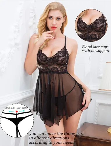 Vista 5 de Camisón Avidlove babydoll de encaje lencería sexy camisón de malla ropa de noche para mujer