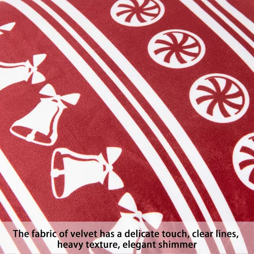 Vista 2 de BEDSUM Funda de almohada cuadrada decorativa suave de terciopelo, funda de cojín con patrón de cascabeles rojos y blancos, para decoración