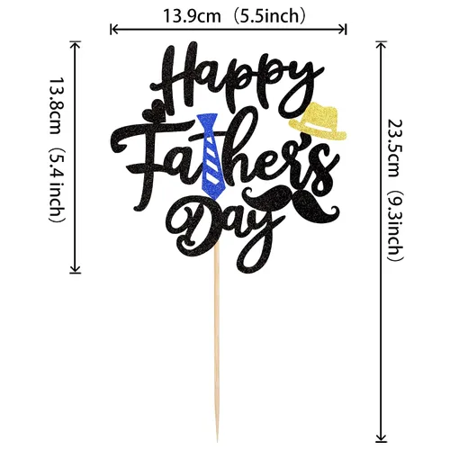 Vista 2 de 1 decoración para pastel del día del padre con sombrero de corbata de bigote con purpurina negra, Best Dad Ever Cake Pick Super Dad Cake Pick Super