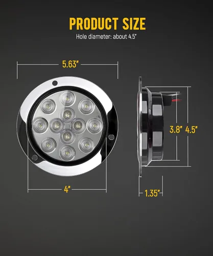 Vista 7 de Partsam Marcador de luces de marcha atrás redondas con 12 luces LED blancas de 4 pulgadas con anillos de acero inoxidable sellados