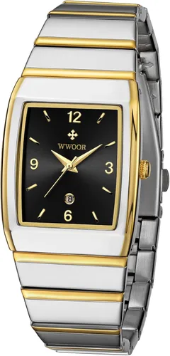 Vista 6 de WWOOR Relojes cuadrados para hombres y mujeres, reloj cuadrado de acero inoxidable para hombre con fecha, reloj casual con fecha cuadrada