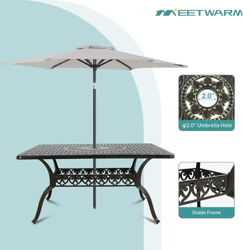 Vista 3 de MEETWARM Juego de comedor de 7 piezas para patio al aire libre, 6 sillas acolchadas de comedor al aire libre y 1 mesa rectangular con agujero