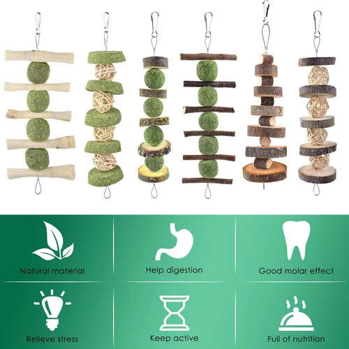 Vista 3 de ERKOON Juguetes masticables de conejo, juguetes masticables de conejo para rechinar los dientes, mejorar la salud dental, 100% madera de manzana