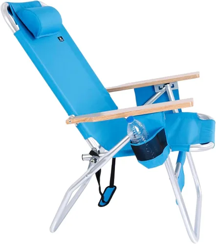 Vista 7 de Silla de playa de lujo XL ancha y alta de aluminio, plegable, de alta resistencia, de 17 pulgadas, para adultos, carga de 300 libras Azul Claro