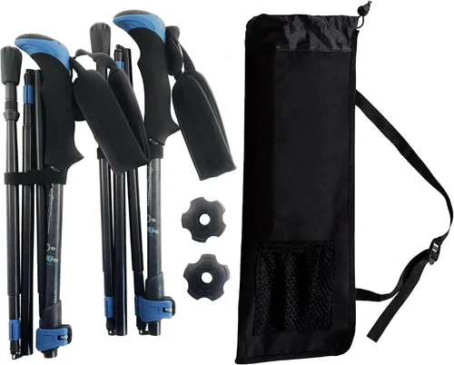 Vista 9 de York Nordic Bastones plegables ultraligeros para caminar, listos para viajar, con patas de goma, cestas y bolsa