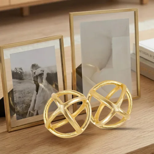 Vista 6 de Juego de 3 bolas decorativas, hechas a mano, de aluminio, decoración Oro envejecido