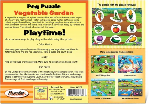 Vista 4 de Puzzled Rompecabezas de clavijas de verduras - Juego de rompecabezas de madera para producir alimentos, rompecabezas de juguete fácil de jugar