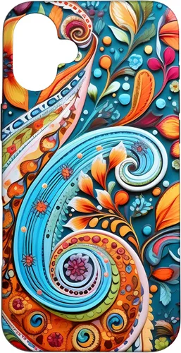 Vista 23 de Vivid Blue and Orange Paisley Floral Art Case for iPhone 17