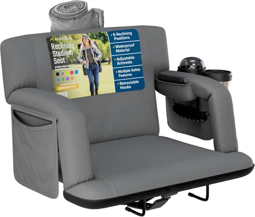 Vista 16 de Asientos de estadio reclinables para gradas con respaldo – Cojín ancho para silla de grada, reposabrazos, bolsillos grandes y múltiples