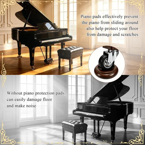 Vista 9 de 4 piezas de tazas de ruedas de piano vertical de madera maciza, tazas de ruedas para muebles, tazas de ruedas con almohadillas de fieltro