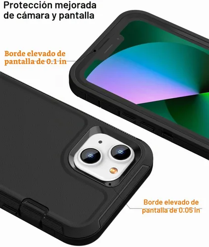 Vista 4 de Funda resistente para iPhone 13 y iPhone 14, protección a prueba de golpes de grado militar, incluye 2 protectores de pantalla de vidrio templado