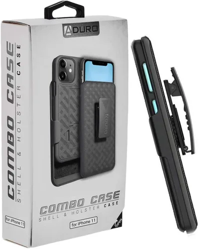 Vista 8 de Aduro Combo de funda y funda para iPhone 11, carcasa delgada y funda giratoria con clip para cinturón, con soporte integrado para iPhone de Apple