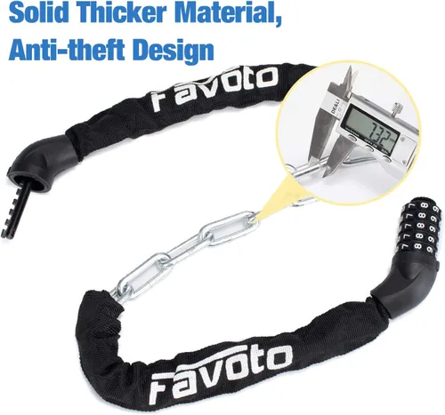 Vista 4 de Favoto - Cerradura de cadena para bicicleta, combinación de 5 dígitos, antirrobo, 3.3 pies de largo, ideal para motocicleta al aire libre, bicicleta