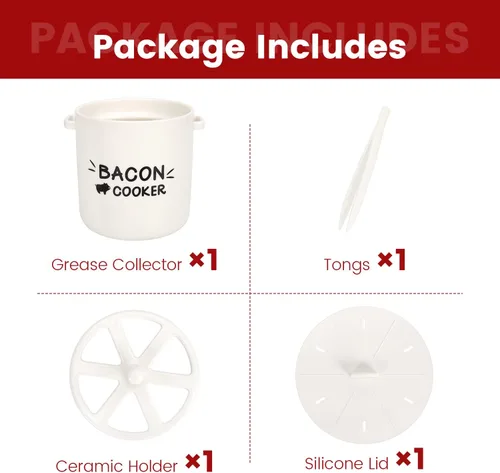 Vista 7 de SOLIGT Olla para Cocinar Tocino en Microondas de Cerámica - Olla de Tocino para Microondas con Diseño a Prueba de Salpicaduras, Tapa y Pinzas Extra