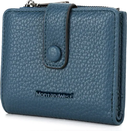 Vista 8 de Montana West Billetera pequeña para mujer, de piel auténtica, triple pliegue, tarjetero Rfid con cremallera y bolsillo para monedas, Un negro, Casual
