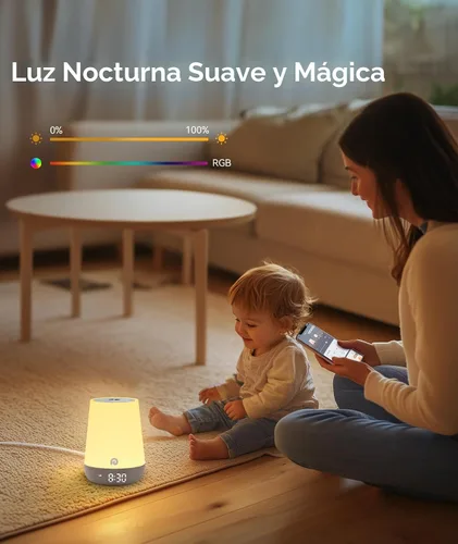 Vista 4 de Dreamegg Sound Machine Baby - Máquina de ruido blanco para bebé con luz nocturna, reloj despertador Ok to Wake, 34 sonidos relajantes, entrenador