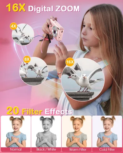 Vista 4 de Cámara digital FHD 1080P 44MP Cámaras para fotografía, cámara digital para apuntar y disparar para niños con tarjeta de 32 GB, zoom 16X