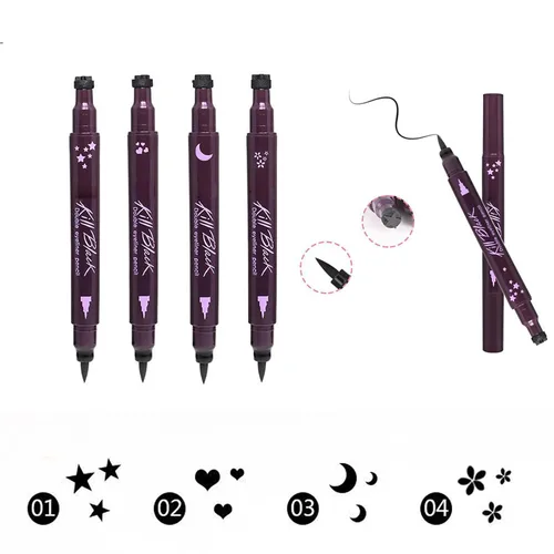 Vista 3 de Sello delineador de ojos de doble punta con forma de corazón, flor, luna, estrella, sello cosmético, impermeable, de larga duración, lápiz