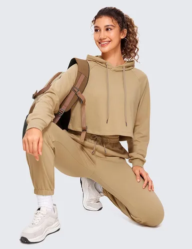 Vista 3 de CRZ YOGA Pantalones deportivos de cintura alta para mujer, pantalones de algodón grueso con bolsillos, pantalones deportivos casuales de descanso